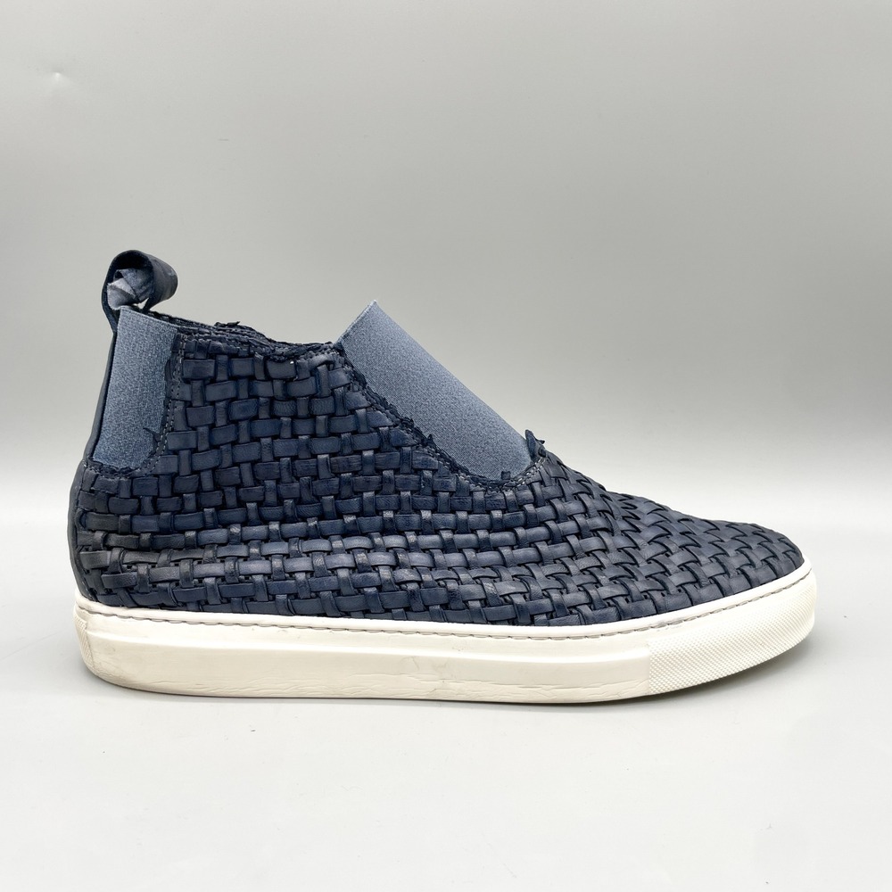 Stefano Lorenzi 46 13 Reverse Gore Woven Chelsea Boots Navy Blue Leather Sneaker